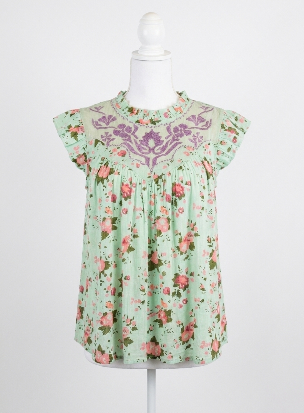 NEW LAYERZ CLOTHING ruffle embroidered top in mint